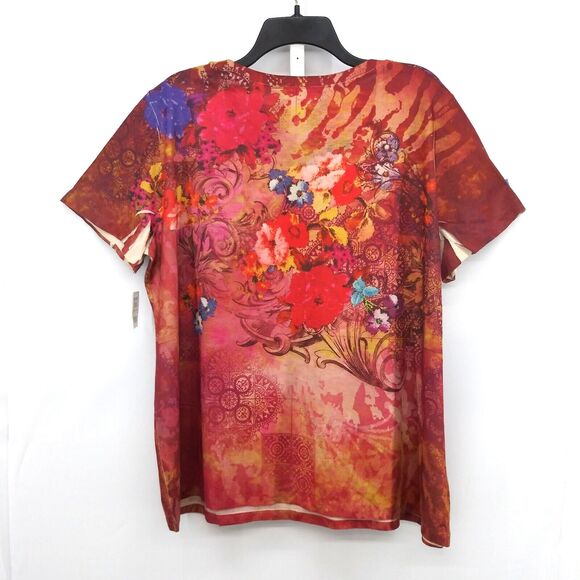 Appropriate Behavior Shirt Womens Plus Size 2X Red Floral Short Sleeve Top - Picture 3 of 6